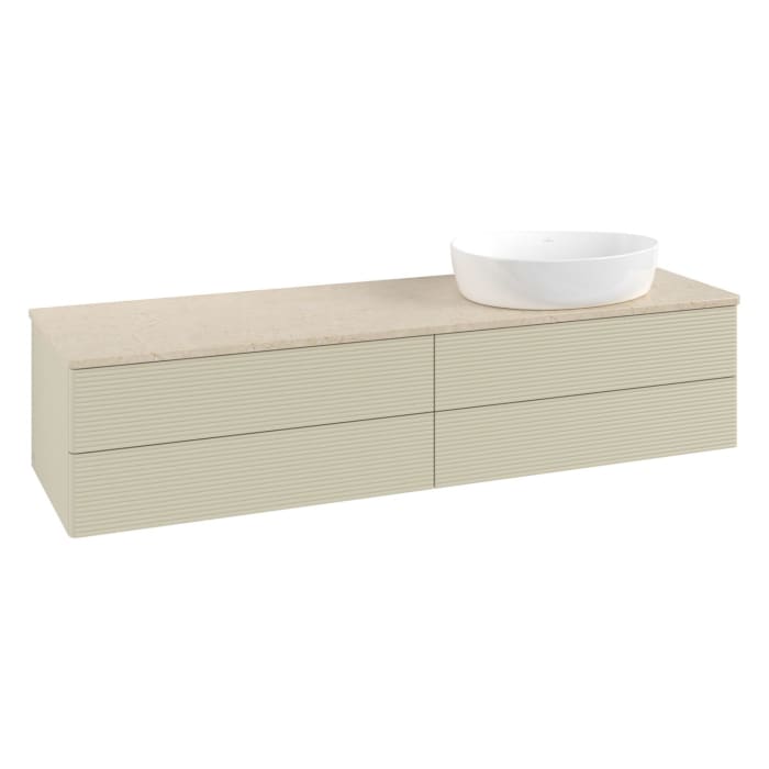 Villeroy & Boch Antao Waschbeckenunterschrank, 160 x 36 cm, 4 Auszüge mit LED-Licht, Front mit Struktur, ohne Hahnloch, für Waschtisch rechts