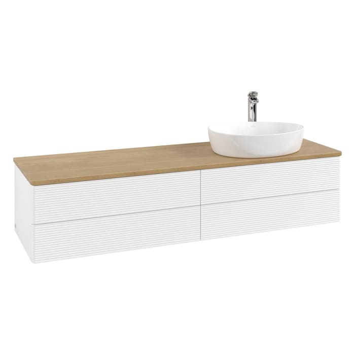 Villeroy & Boch Antao Waschbeckenunterschrank, 160 x 36 cm, 4 Auszüge mit LED-Licht, Front mit Struktur, mit Hahnloch, für Waschtisch rechts