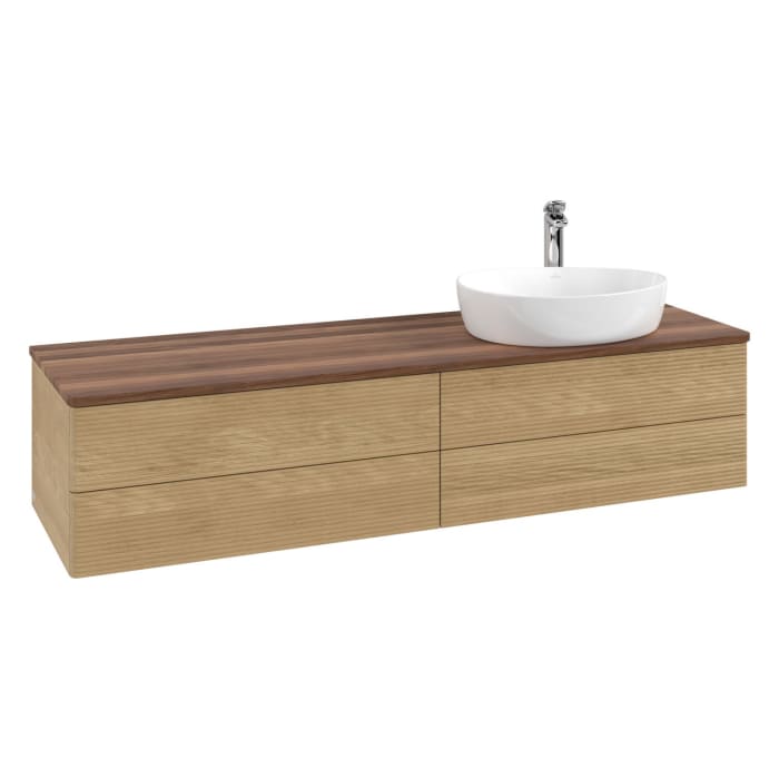 Villeroy & Boch Antao Waschbeckenunterschrank, 160 x 36 cm, 4 Auszüge mit LED-Licht, Front mit Struktur, mit Hahnloch, für Waschtisch rechts