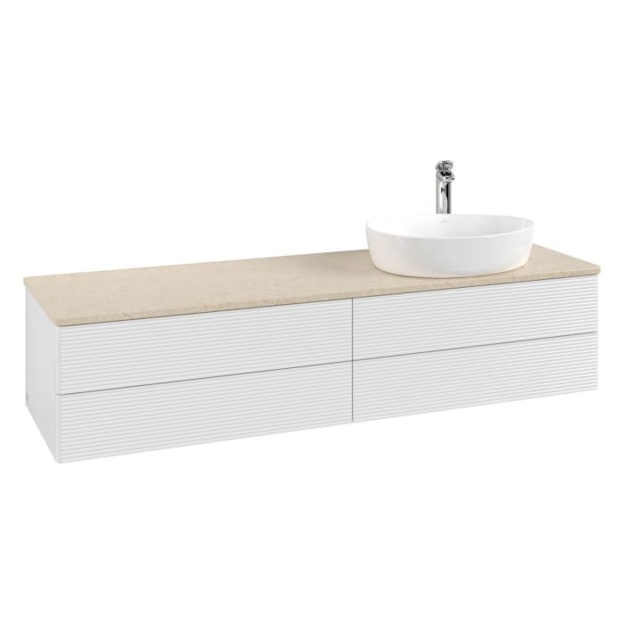Villeroy & Boch Antao Waschbeckenunterschrank, 160 x 36 cm, 4 Auszüge mit LED-Licht, Front mit Struktur, mit Hahnloch, für Waschtisch rechts