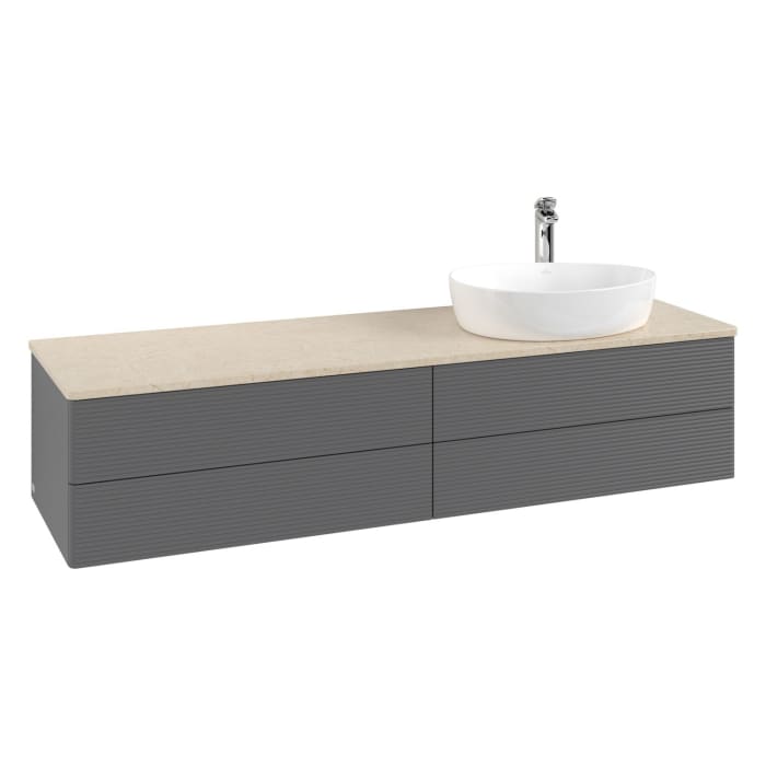 Villeroy & Boch Antao Waschbeckenunterschrank, 160 x 36 cm, 4 Auszüge mit LED-Licht, Front mit Struktur, mit Hahnloch, für Waschtisch rechts