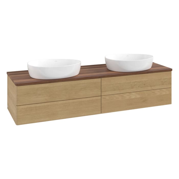 Villeroy & Boch Antao Waschbeckenunterschrank, 160 x 36 cm, 4 Auszüge mit LED-Licht, Front ohne Struktur, ohne Hahnloch, für Waschtisch links und rech