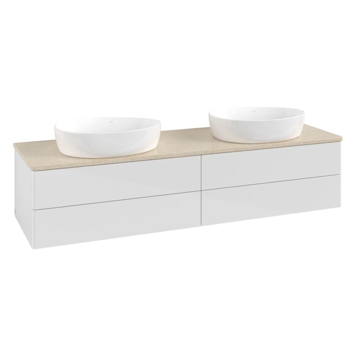 Villeroy & Boch Antao Waschbeckenunterschrank, 160 x 36 cm, 4 Auszüge mit LED-Licht, Front ohne Struktur, ohne Hahnloch, für Waschtisch links und rech