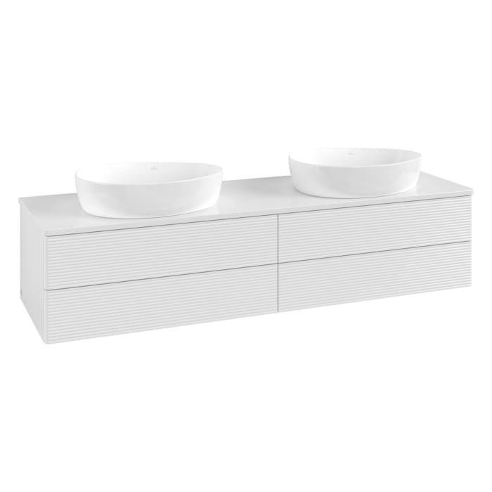 Villeroy & Boch Antao Waschbeckenunterschrank, 160 x 36 cm, 4 Auszüge mit LED-Licht, Front mit Struktur, ohne Hahnloch, für Waschtisch links und recht