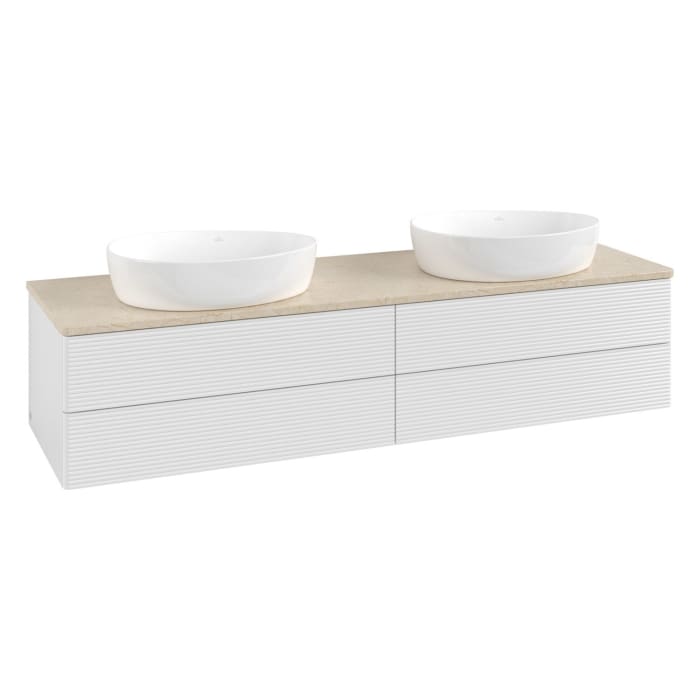 Villeroy & Boch Antao Waschbeckenunterschrank, 160 x 36 cm, 4 Auszüge mit LED-Licht, Front mit Struktur, ohne Hahnloch, für Waschtisch links und recht