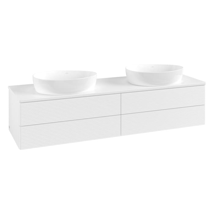 Villeroy & Boch Antao Waschbeckenunterschrank, 160 x 36 cm, 4 Auszüge mit LED-Licht, Front mit Struktur, mit Hahnloch, für Waschtisch links und rechts