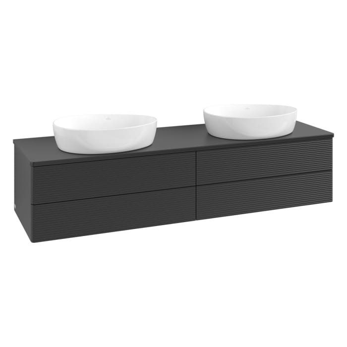 Villeroy & Boch Antao Waschbeckenunterschrank, 160 x 36 cm, 4 Auszüge mit LED-Licht, Front mit Struktur, mit Hahnloch, für Waschtisch links und rechts