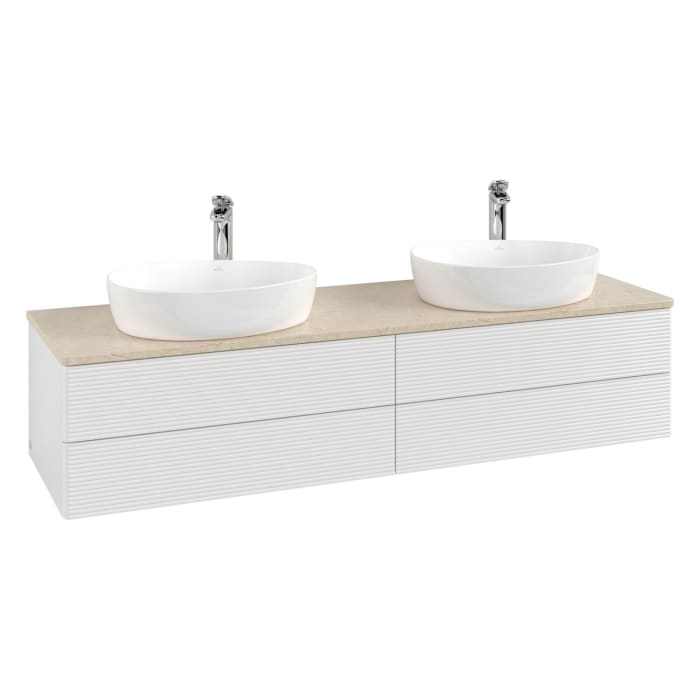 Villeroy & Boch Antao Waschbeckenunterschrank, 160 x 36 cm, 4 Auszüge mit LED-Licht, Front mit Struktur, mit Hahnloch, für Waschtisch links und rechts