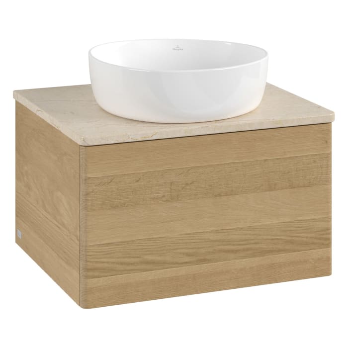 Villeroy & Boch Antao Waschbeckenunterschrank, 60 x 36 cm, 1 Auszug mit LED-Licht, Front ohne Struktur, ohne Hahnloch