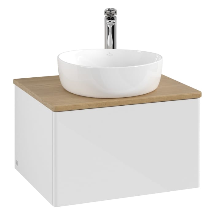 Villeroy & Boch Antao Waschbeckenunterschrank, 60 x 36 cm, 1 Auszug mit LED-Licht, Front ohne Struktur, mit Hahnloch