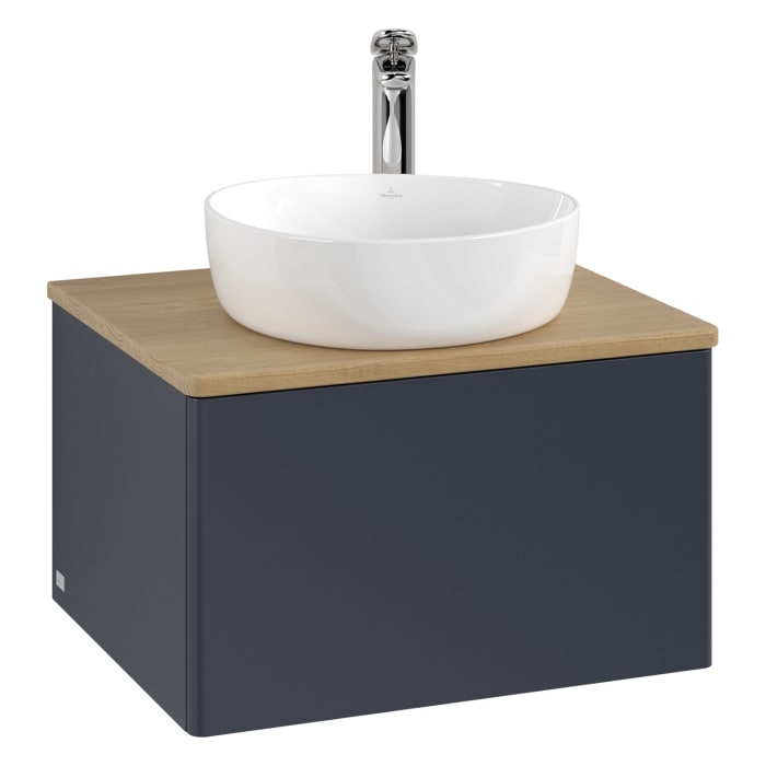 Villeroy & Boch Antao Waschbeckenunterschrank, 60 x 36 cm, 1 Auszug mit LED-Licht, Front ohne Struktur, mit Hahnloch