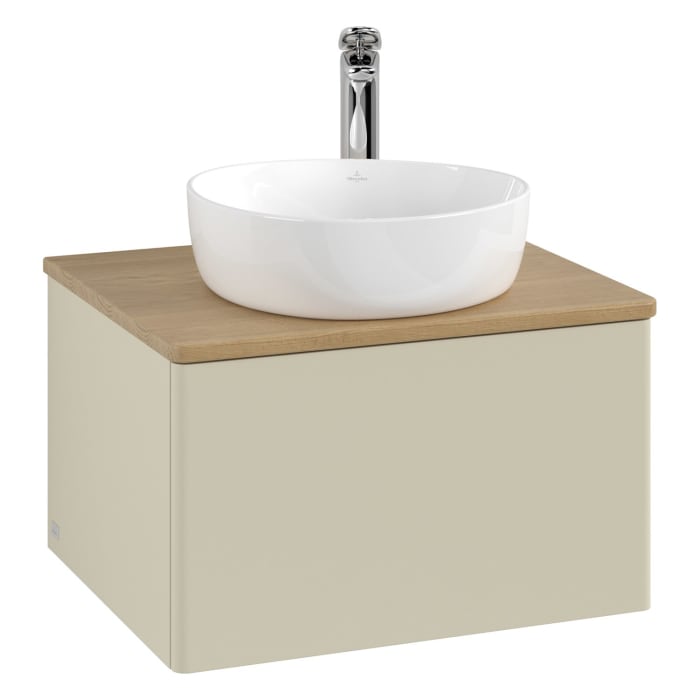 Villeroy & Boch Antao Waschbeckenunterschrank, 60 x 36 cm, 1 Auszug mit LED-Licht, Front ohne Struktur, mit Hahnloch