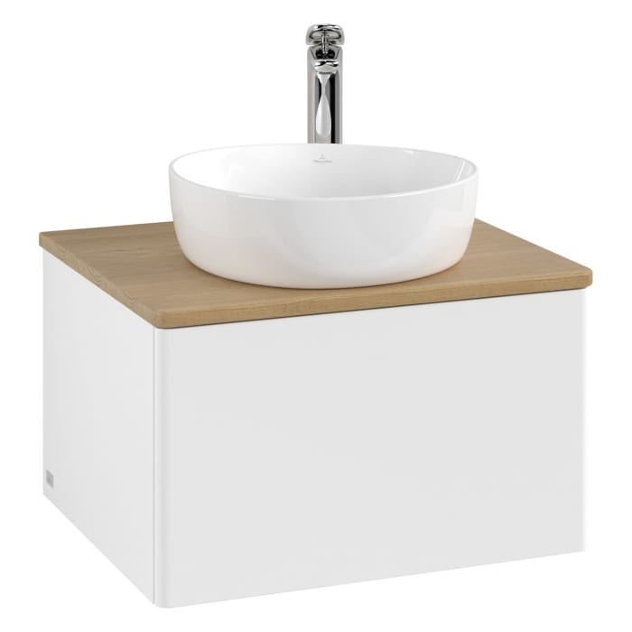 Villeroy & Boch Antao Waschbeckenunterschrank, 60 x 36 cm, 1 Auszug mit LED-Licht, Front ohne Struktur, mit Hahnloch