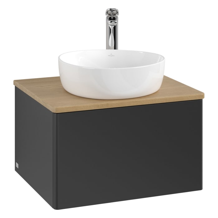 Villeroy & Boch Antao Waschbeckenunterschrank, 60 x 36 cm, 1 Auszug mit LED-Licht, Front ohne Struktur, mit Hahnloch