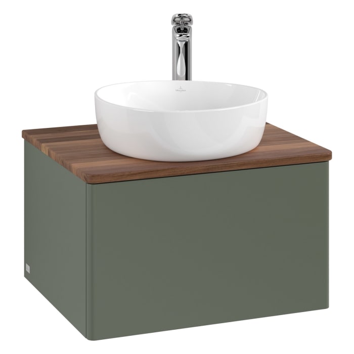 Villeroy & Boch Antao Waschbeckenunterschrank, 60 x 36 cm, 1 Auszug mit LED-Licht, Front ohne Struktur, mit Hahnloch