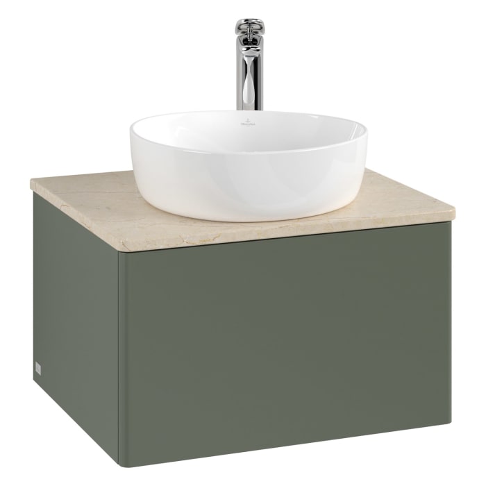 Villeroy & Boch Antao Waschbeckenunterschrank, 60 x 36 cm, 1 Auszug mit LED-Licht, Front ohne Struktur, mit Hahnloch