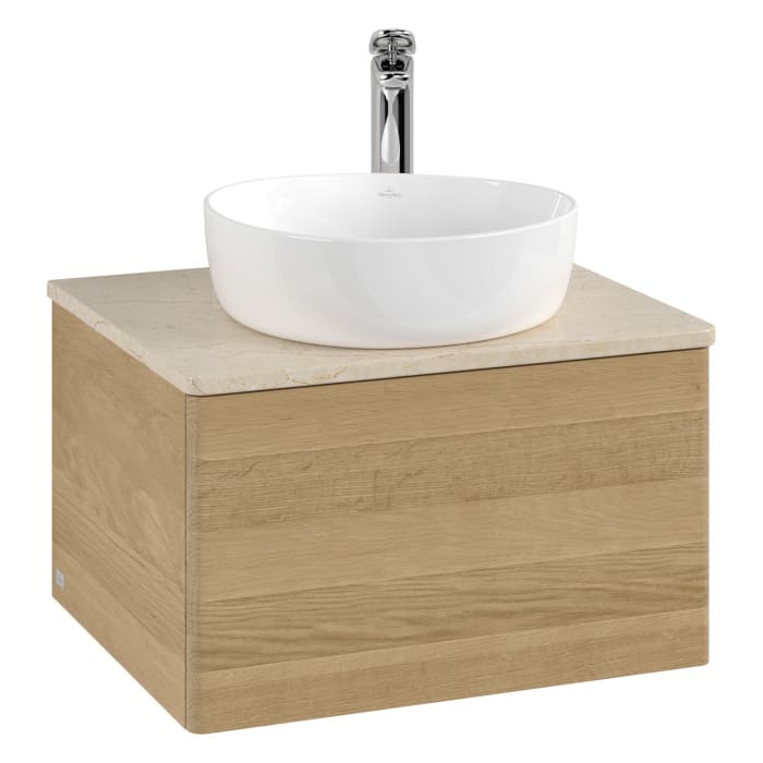 Villeroy & Boch Antao Waschbeckenunterschrank, 60 x 36 cm, 1 Auszug mit LED-Licht, Front ohne Struktur, mit Hahnloch