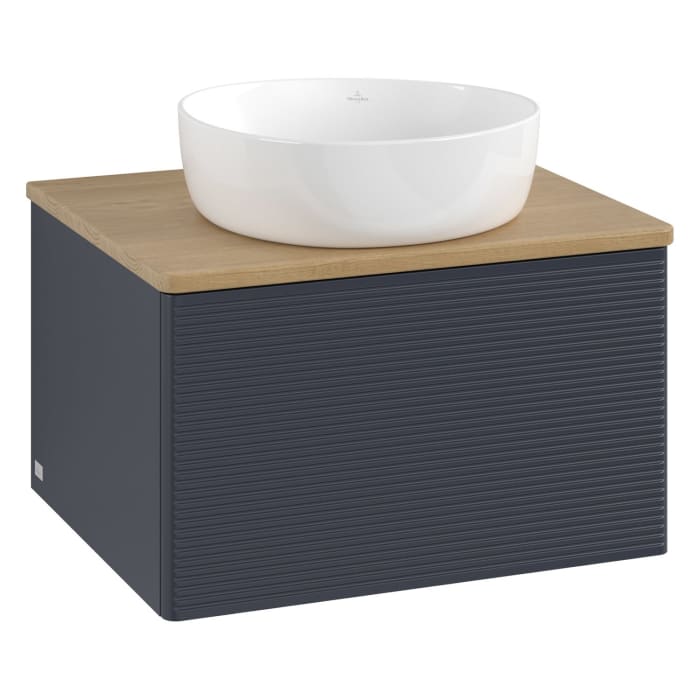 Villeroy & Boch Antao Waschbeckenunterschrank, 60 x 36 cm, 1 Auszug mit LED-Licht, Front mit Struktur, ohne Hahnloch