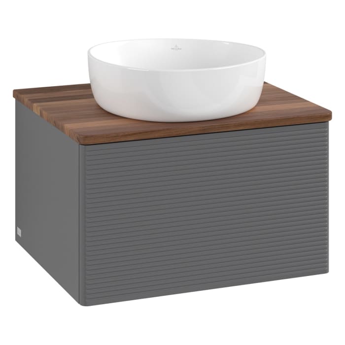 Villeroy & Boch Antao Waschbeckenunterschrank, 60 x 36 cm, 1 Auszug mit LED-Licht, Front mit Struktur, ohne Hahnloch