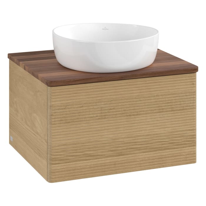 Villeroy & Boch Antao Waschbeckenunterschrank, 60 x 36 cm, 1 Auszug mit LED-Licht, Front mit Struktur, ohne Hahnloch