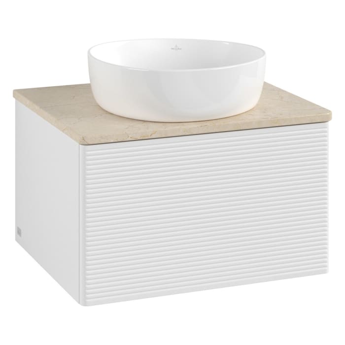 Villeroy & Boch Antao Waschbeckenunterschrank, 60 x 36 cm, 1 Auszug mit LED-Licht, Front mit Struktur, ohne Hahnloch