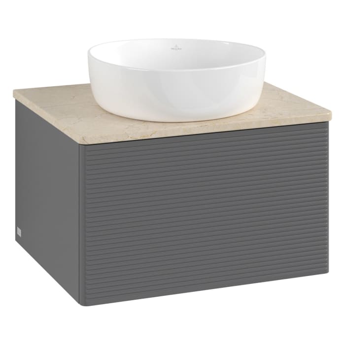 Villeroy & Boch Antao Waschbeckenunterschrank, 60 x 36 cm, 1 Auszug mit LED-Licht, Front mit Struktur, ohne Hahnloch