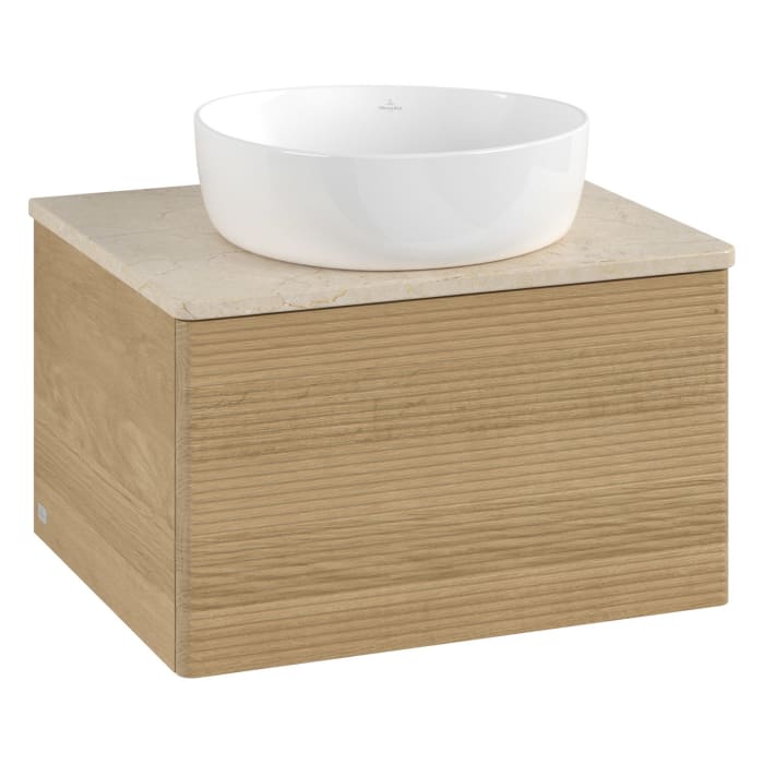 Villeroy & Boch Antao Waschbeckenunterschrank, 60 x 36 cm, 1 Auszug mit LED-Licht, Front mit Struktur, ohne Hahnloch