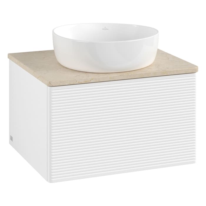 Villeroy & Boch Antao Waschbeckenunterschrank, 60 x 36 cm, 1 Auszug mit LED-Licht, Front mit Struktur, ohne Hahnloch