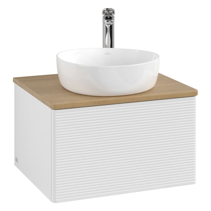 Villeroy & Boch Antao Waschbeckenunterschrank, 60 x 36 cm, 1 Auszug mit LED-Licht, Front mit Struktur, mit Hahnloch