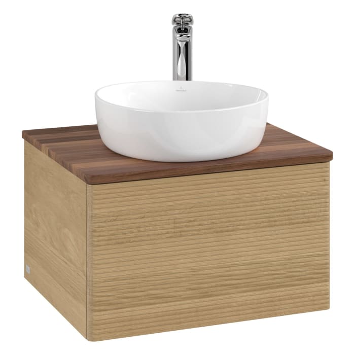 Villeroy & Boch Antao Waschbeckenunterschrank, 60 x 36 cm, 1 Auszug mit LED-Licht, Front mit Struktur, mit Hahnloch