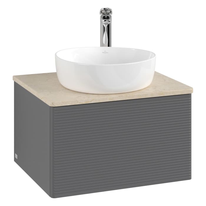 Villeroy & Boch Antao Waschbeckenunterschrank, 60 x 36 cm, 1 Auszug mit LED-Licht, Front mit Struktur, mit Hahnloch