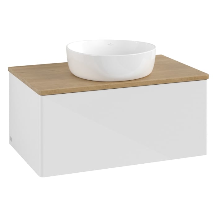 Villeroy & Boch Antao Waschbeckenunterschrank, 80 x 36 cm, 1 Auszug mit LED-Licht, Front ohne Struktur, ohne Hahnloch