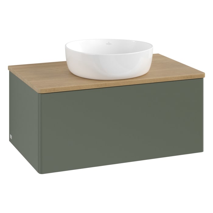 Villeroy & Boch Antao Waschbeckenunterschrank, 80 x 36 cm, 1 Auszug mit LED-Licht, Front ohne Struktur, ohne Hahnloch