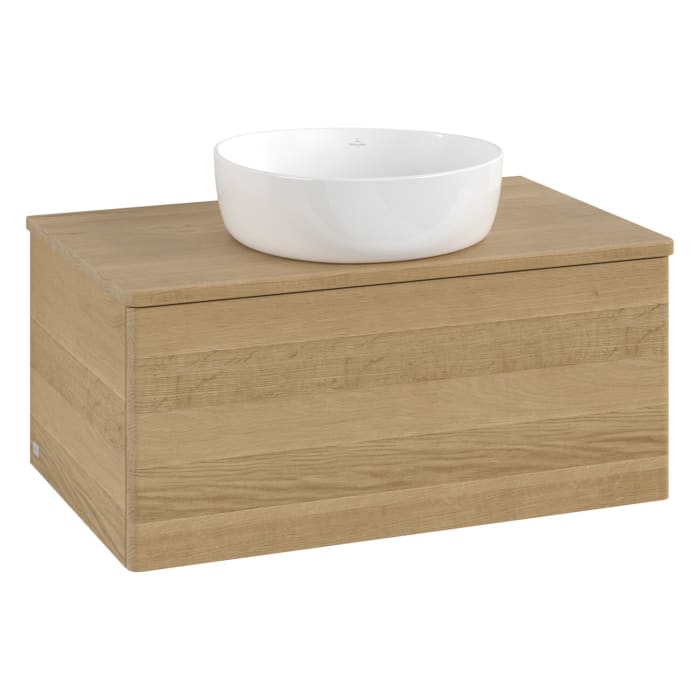 Villeroy & Boch Antao Waschbeckenunterschrank, 80 x 36 cm, 1 Auszug mit LED-Licht, Front ohne Struktur, ohne Hahnloch