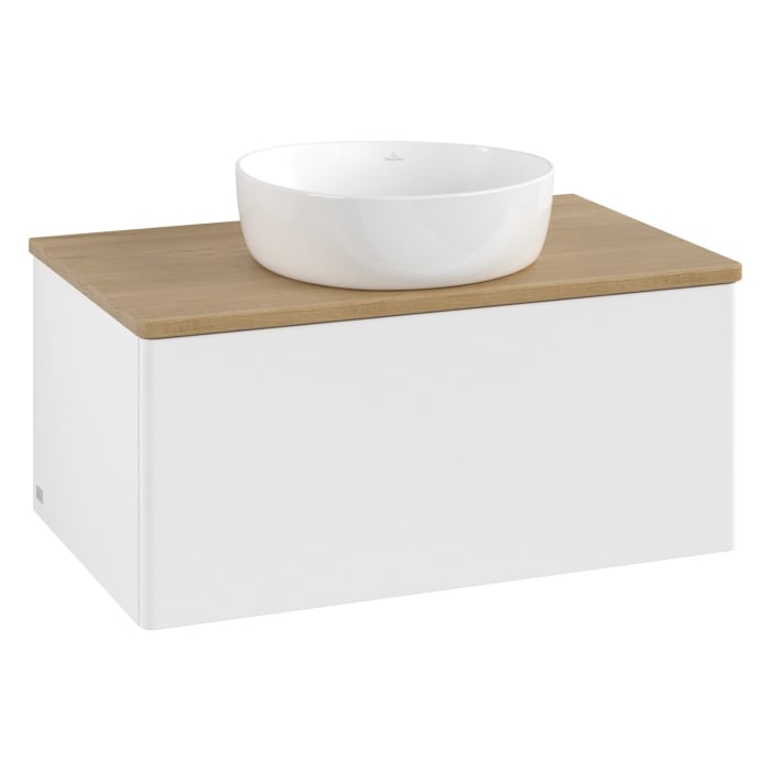 Villeroy & Boch Antao Waschbeckenunterschrank, 80 x 36 cm, 1 Auszug mit LED-Licht, Front ohne Struktur, ohne Hahnloch