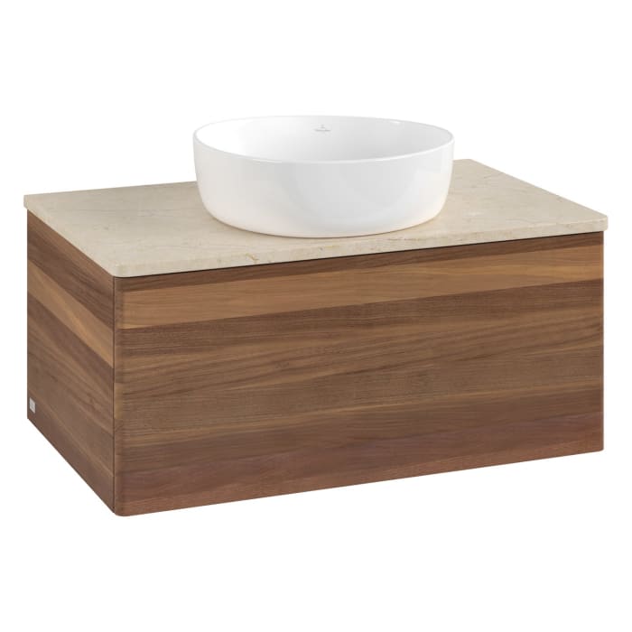 Villeroy & Boch Antao Waschbeckenunterschrank, 80 x 36 cm, 1 Auszug mit LED-Licht, Front ohne Struktur, ohne Hahnloch