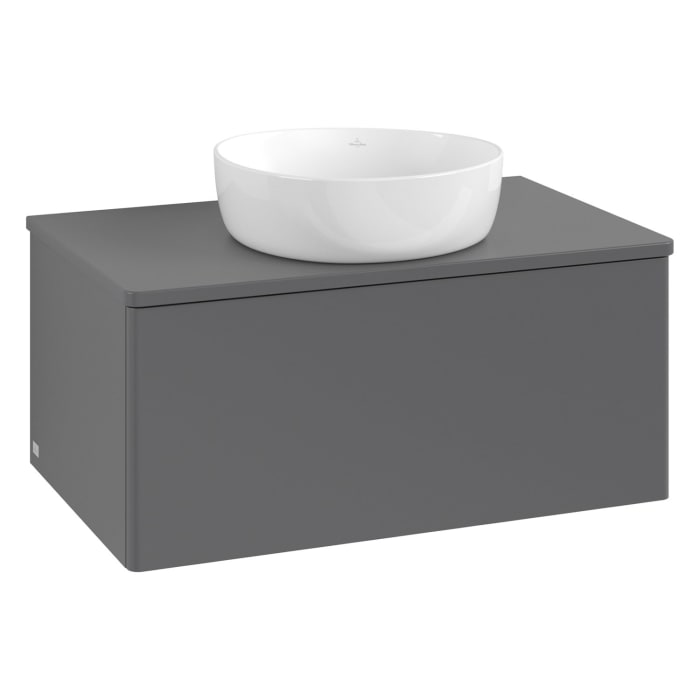 Villeroy & Boch Antao Waschbeckenunterschrank, 80 x 36 cm, 1 Auszug mit LED-Licht, Front ohne Struktur, mit Hahnloch