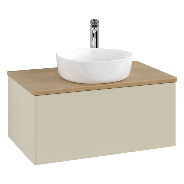 Villeroy & Boch Antao Waschbeckenunterschrank, 80 x 36 cm, 1 Auszug mit LED-Licht, Front ohne Struktur, mit Hahnloch