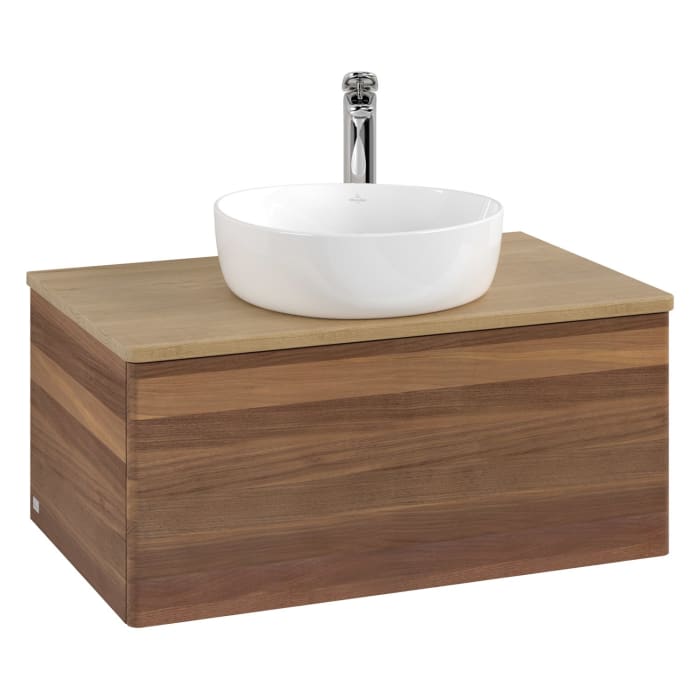 Villeroy & Boch Antao Waschbeckenunterschrank, 80 x 36 cm, 1 Auszug mit LED-Licht, Front ohne Struktur, mit Hahnloch