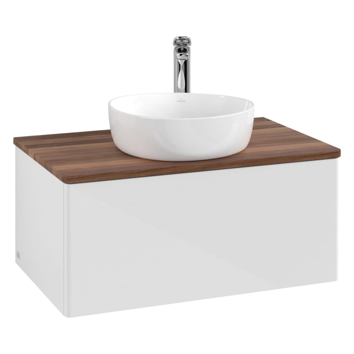 Villeroy & Boch Antao Waschbeckenunterschrank, 80 x 36 cm, 1 Auszug mit LED-Licht, Front ohne Struktur, mit Hahnloch