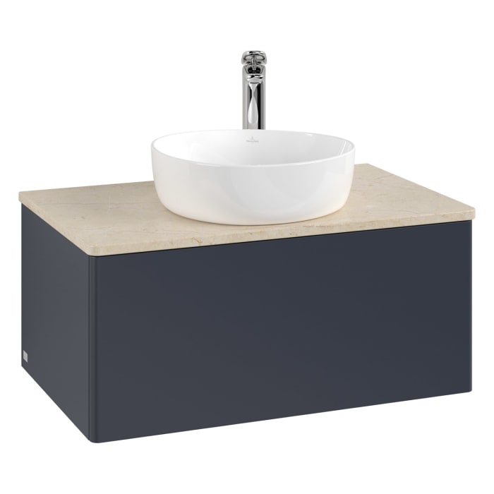 Villeroy & Boch Antao Waschbeckenunterschrank, 80 x 36 cm, 1 Auszug mit LED-Licht, Front ohne Struktur, mit Hahnloch