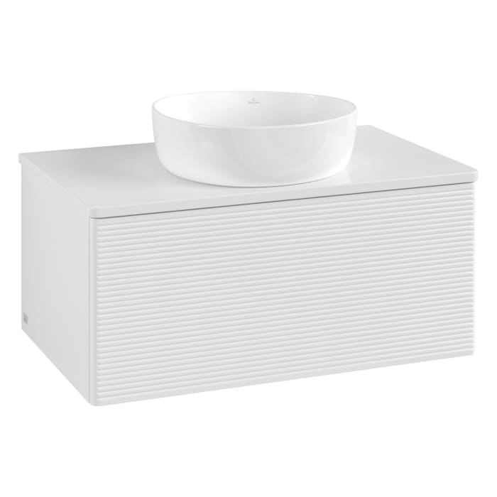 Villeroy & Boch Antao Waschbeckenunterschrank, 80 x 36 cm, 1 Auszug mit LED-Licht, Front mit Struktur, ohne Hahnloch