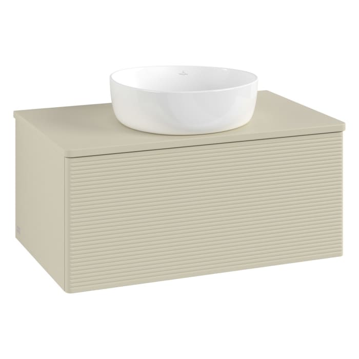 Villeroy & Boch Antao Waschbeckenunterschrank, 80 x 36 cm, 1 Auszug mit LED-Licht, Front mit Struktur, ohne Hahnloch
