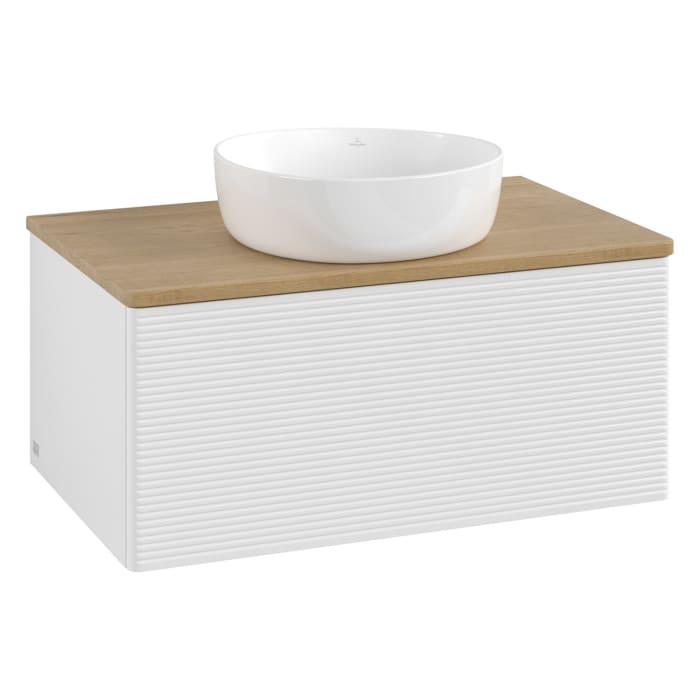 Villeroy & Boch Antao Waschbeckenunterschrank, 80 x 36 cm, 1 Auszug mit LED-Licht, Front mit Struktur, ohne Hahnloch