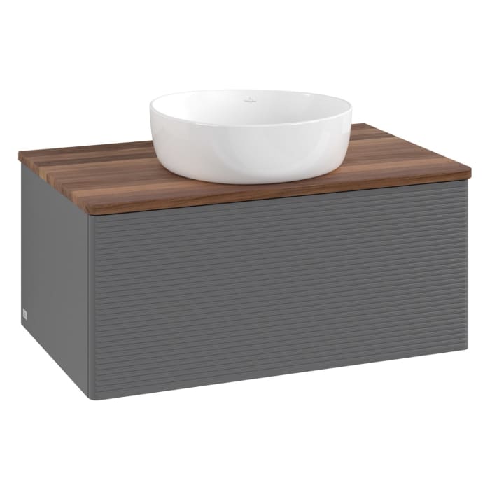 Villeroy & Boch Antao Waschbeckenunterschrank, 80 x 36 cm, 1 Auszug mit LED-Licht, Front mit Struktur, ohne Hahnloch