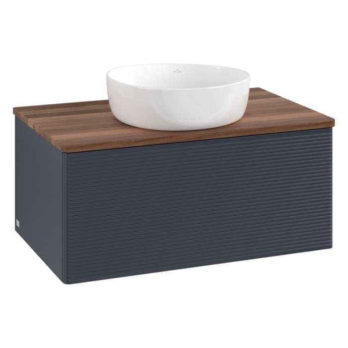 Villeroy & Boch Antao Waschbeckenunterschrank, 80 x 36 cm, 1 Auszug mit LED-Licht, Front mit Struktur, ohne Hahnloch