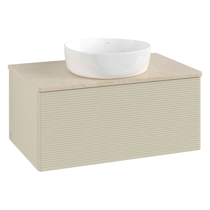 Villeroy & Boch Antao Waschbeckenunterschrank, 80 x 36 cm, 1 Auszug mit LED-Licht, Front mit Struktur, ohne Hahnloch
