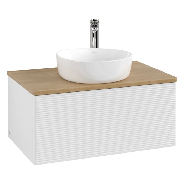 Villeroy & Boch Antao Waschbeckenunterschrank, 80 x 36 cm, 1 Auszug mit LED-Licht, Front mit Struktur, mit Hahnloch