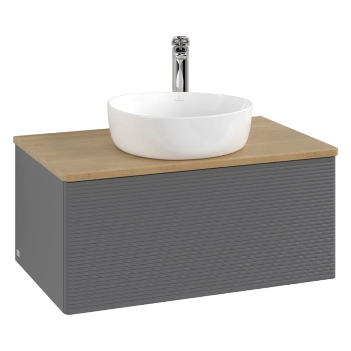 Villeroy & Boch Antao Waschbeckenunterschrank, 80 x 36 cm, 1 Auszug mit LED-Licht, Front mit Struktur, mit Hahnloch