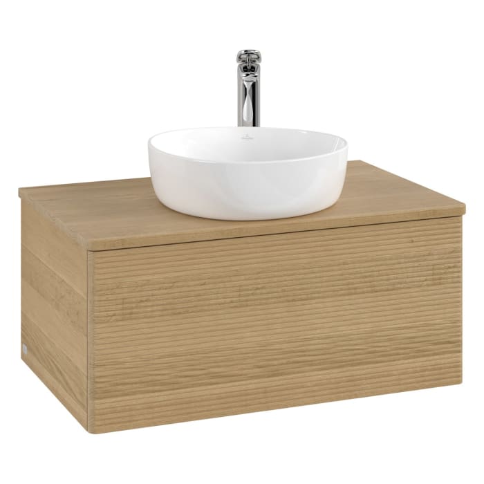 Villeroy & Boch Antao Waschbeckenunterschrank, 80 x 36 cm, 1 Auszug mit LED-Licht, Front mit Struktur, mit Hahnloch